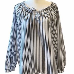 100% Cotton - Nine West Black and White Striped Blouse